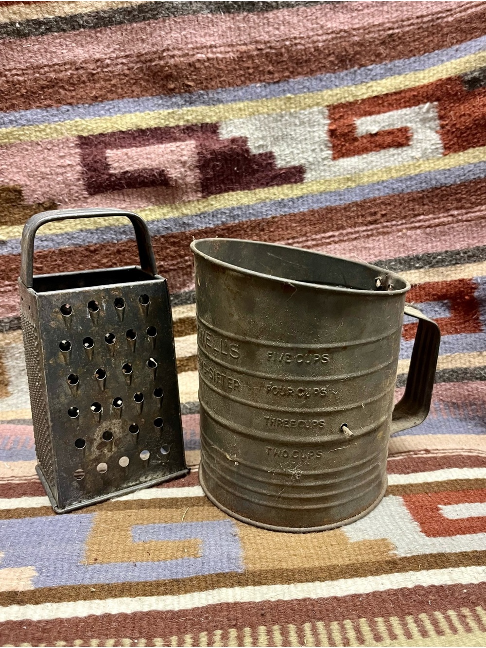 Vintage Metal Flour Sifter and Cheese Grinder